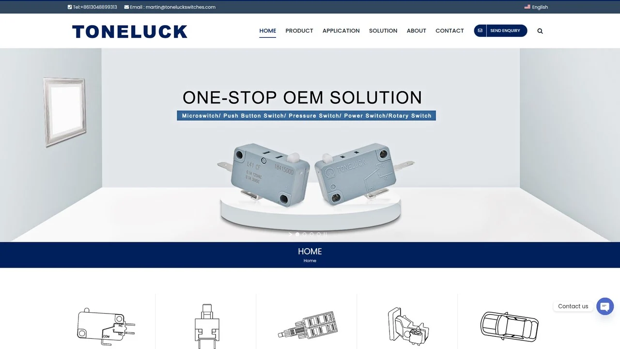 TONELUCK homepage showing its micro switch product range