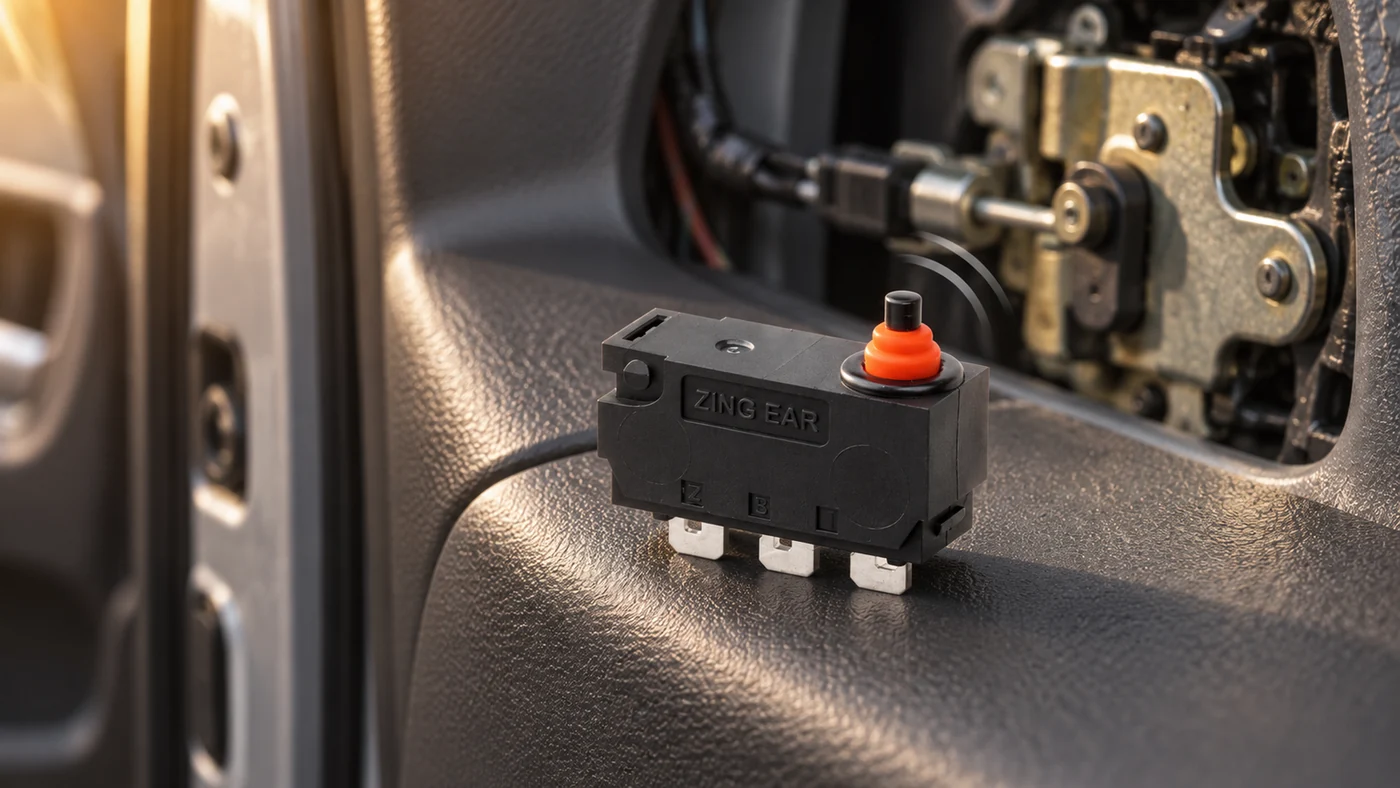 Sealed micro switch beside the latch mechanism inside a vehicle door