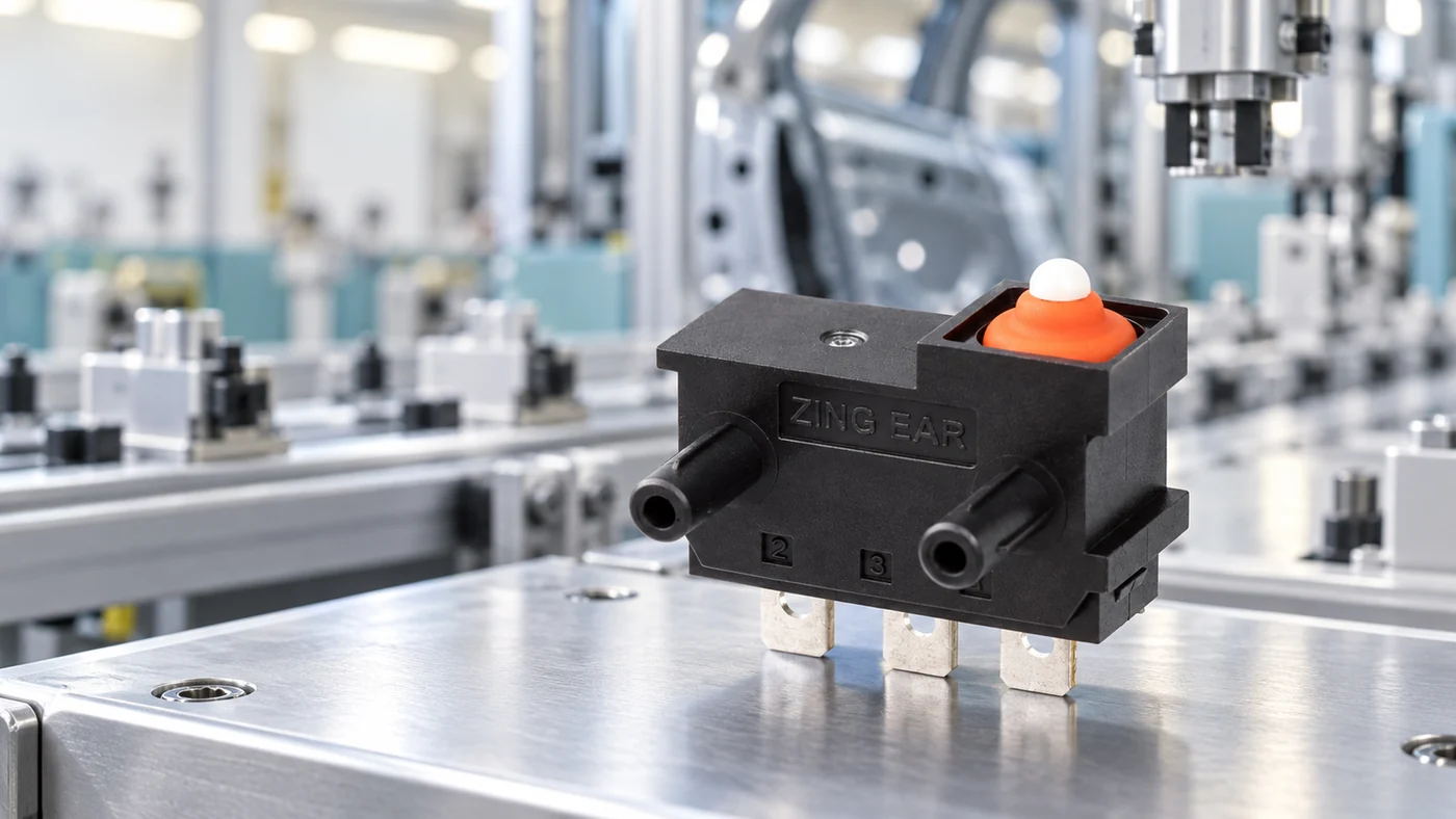 Automotive micro switch on a vehicle-component production line