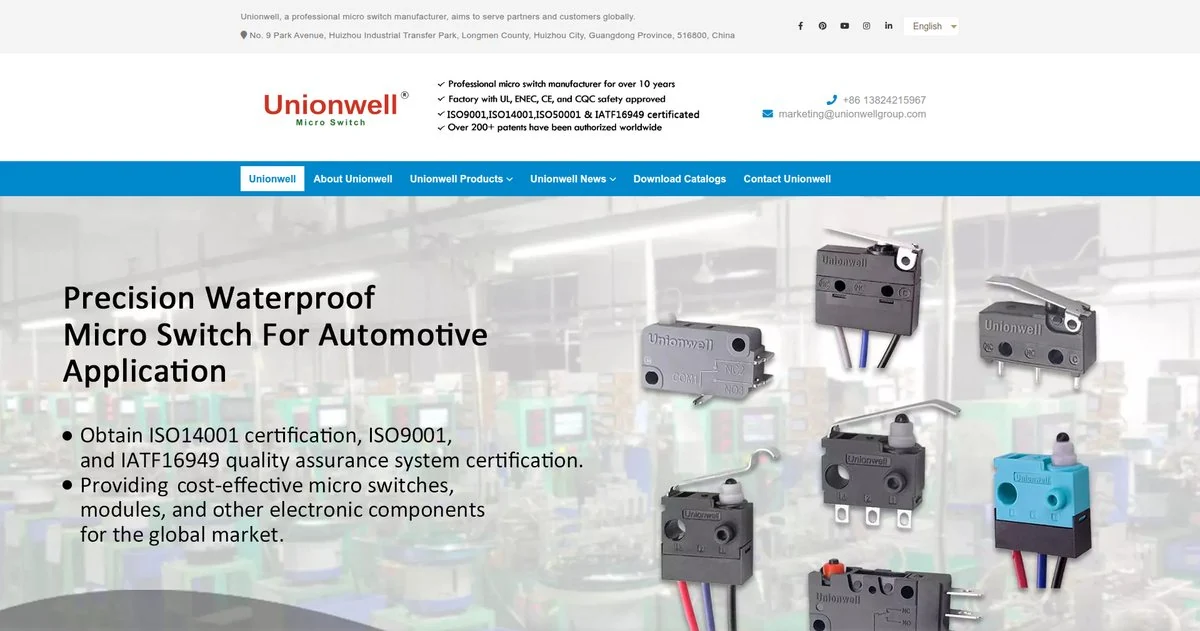 Unionwell homepage with automotive micro switches
