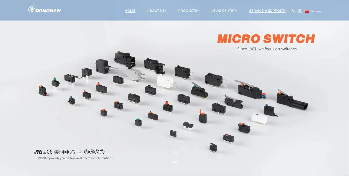 DONGNAN homepage with waterproof automotive micro switches