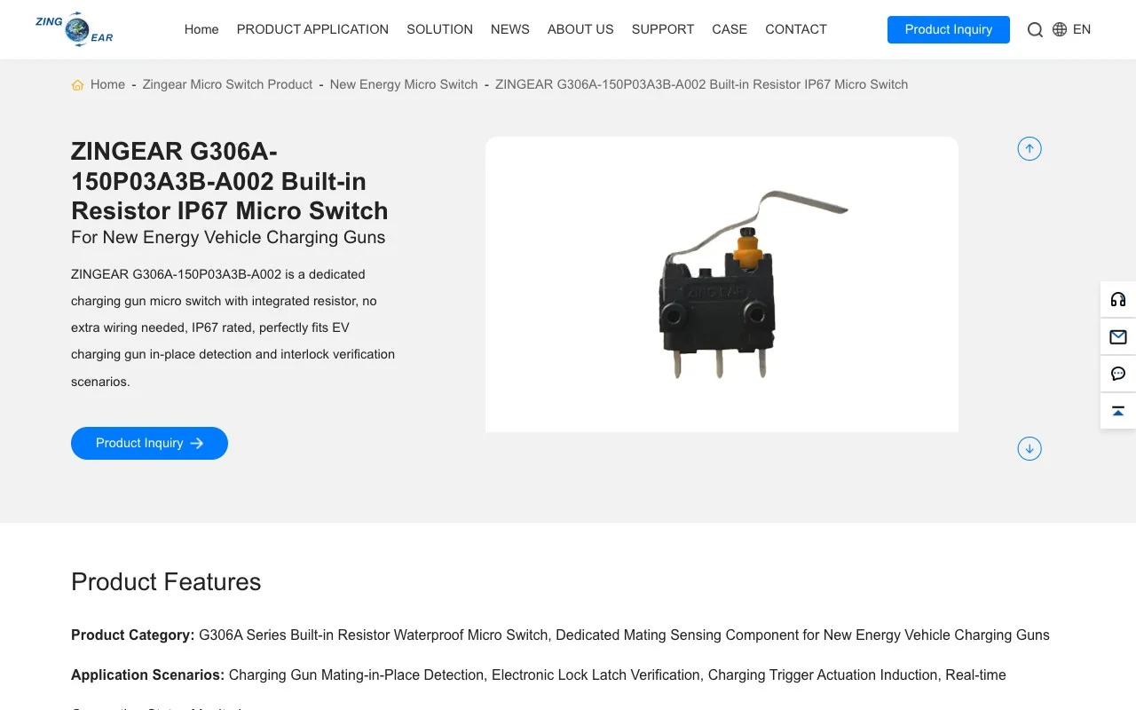 ZINGEAR G306A built-in resistor IP67 micro switch product page