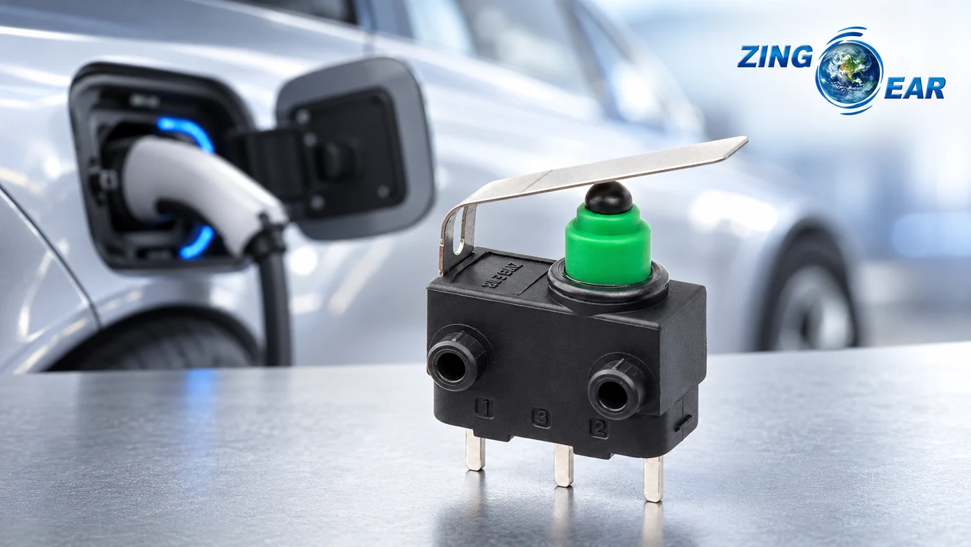 ZINGEAR IP67 built-in resistor micro switch in an automotive sensing scene