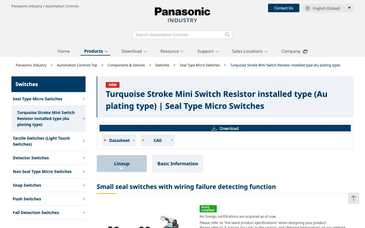 Panasonic Turquoise Stroke Mini Switch product page