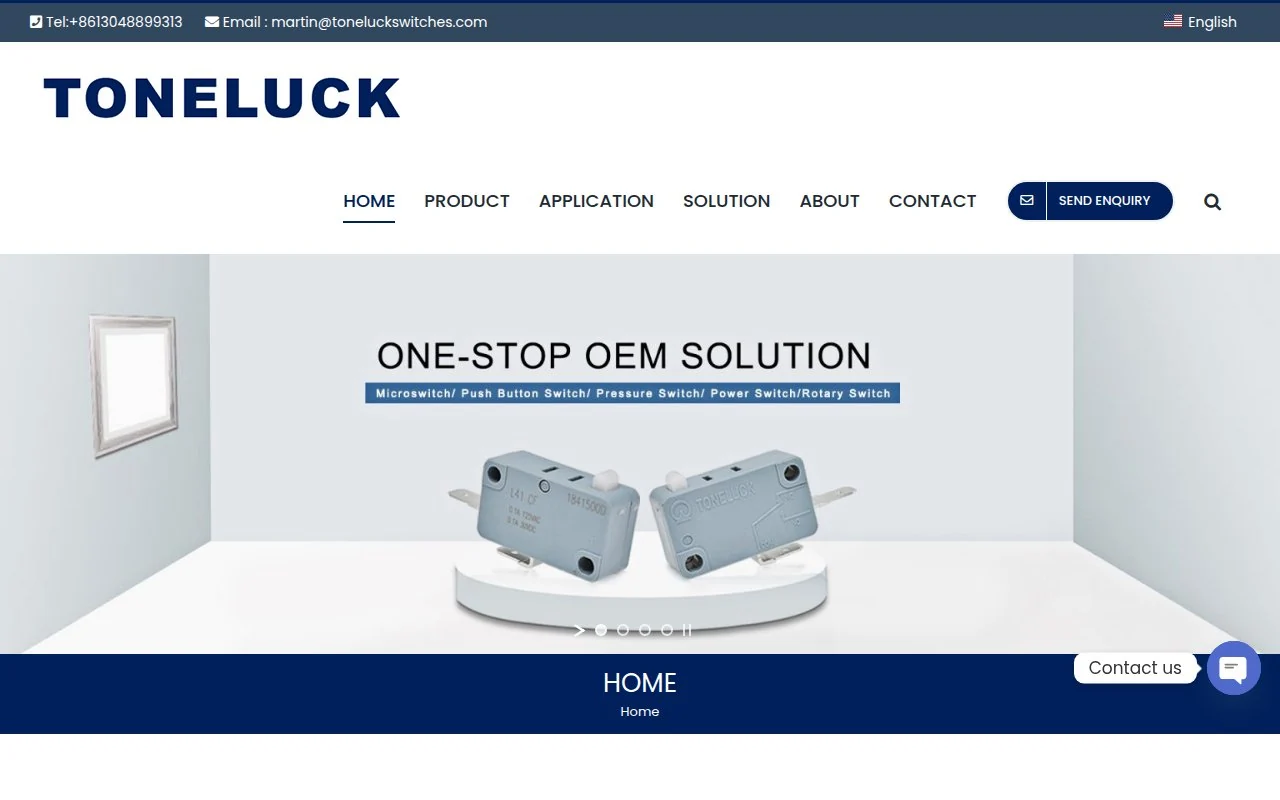 TONELUCK homepage showing its micro switch product range