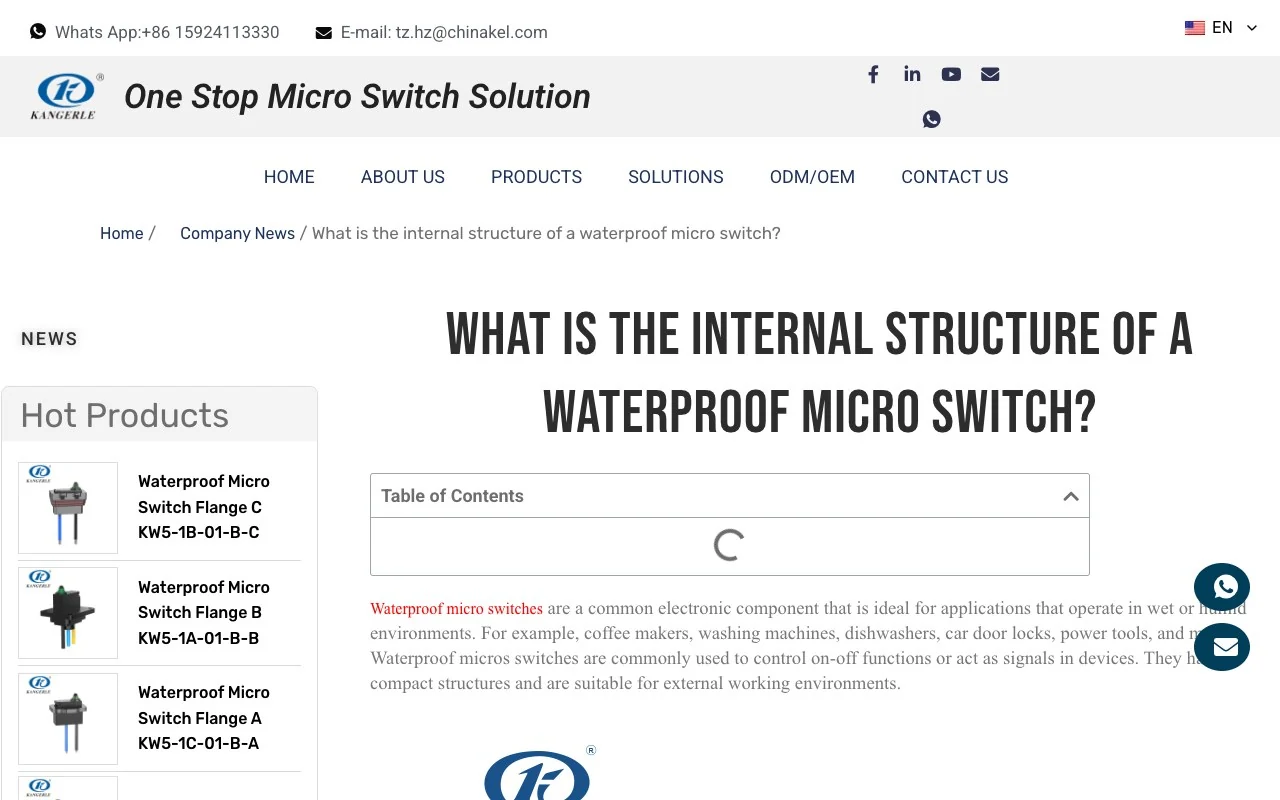 KANGERLE article on the internal structure of a waterproof micro switch