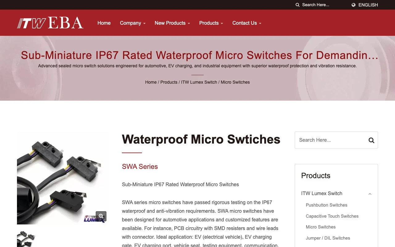 ITW EBA SWA snap-action switch series page