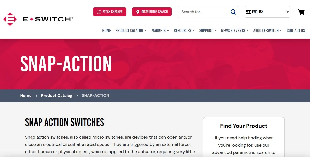 E-Switch official snap-action switch page