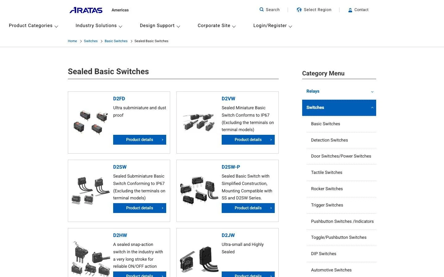 Omron (Aratas) official micro switch page