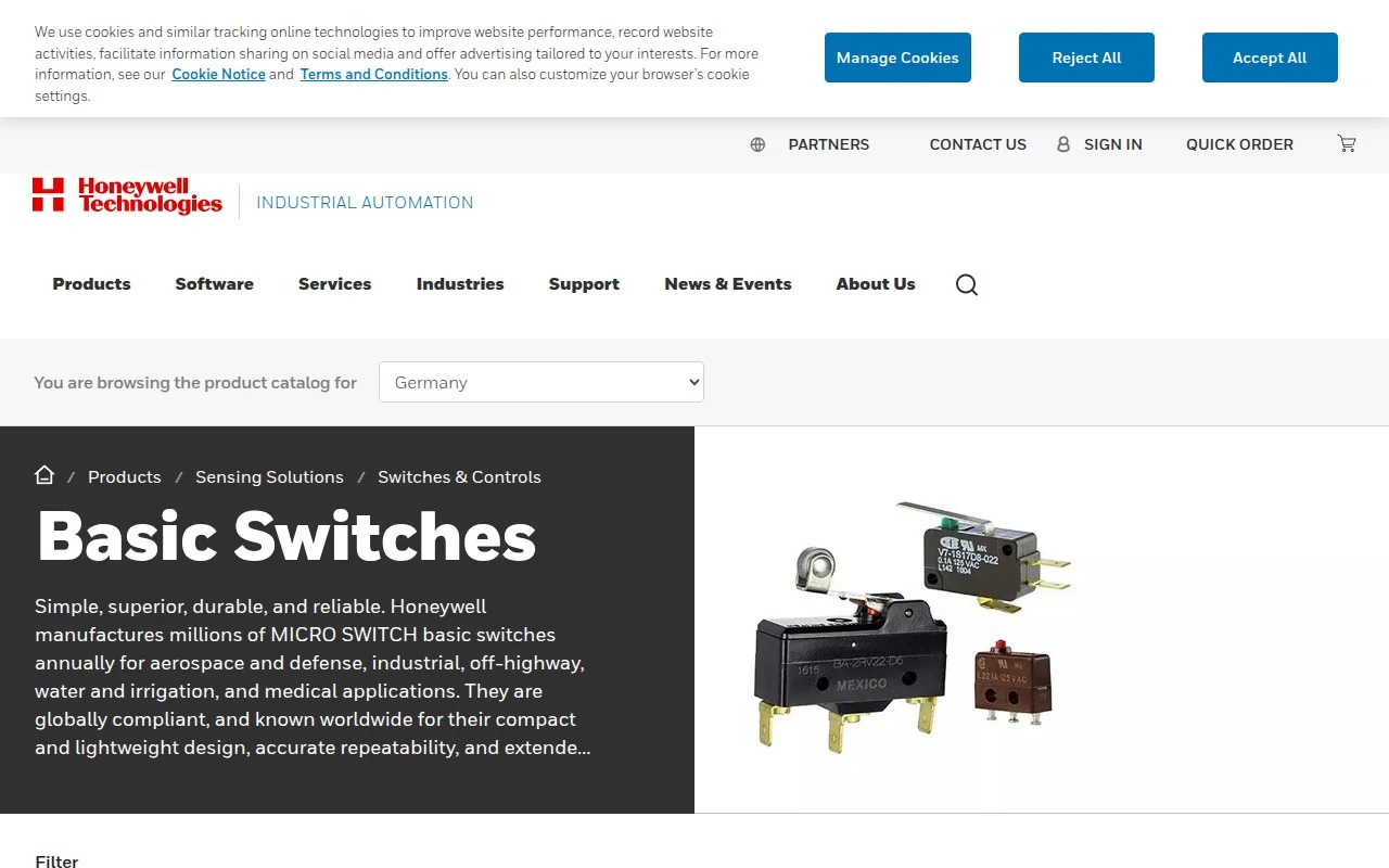 Honeywell official micro switch page