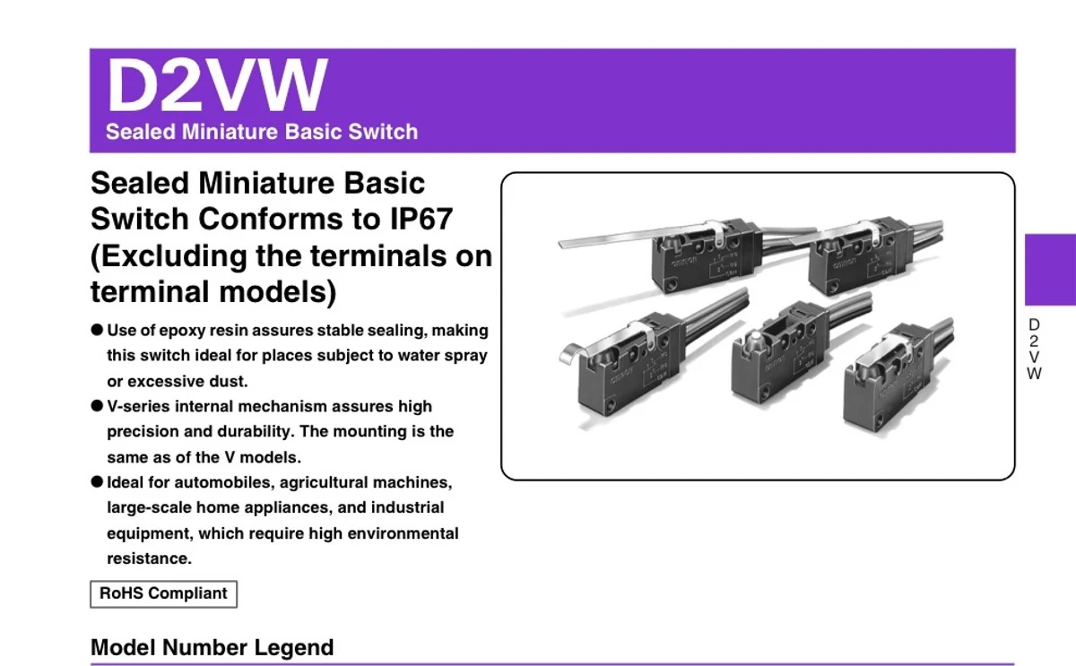 The first page of Omron's D2VW datasheet