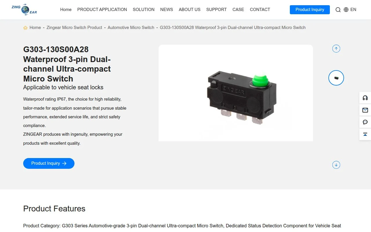 The ZINGEAR G303-130S00A28 product page, with Waterproof rating IP67