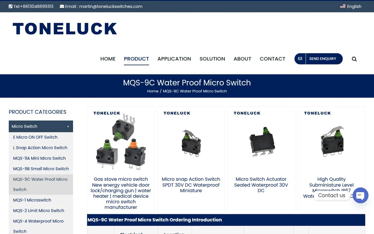 TONELUCK's MQS-9C product page in its micro switch category