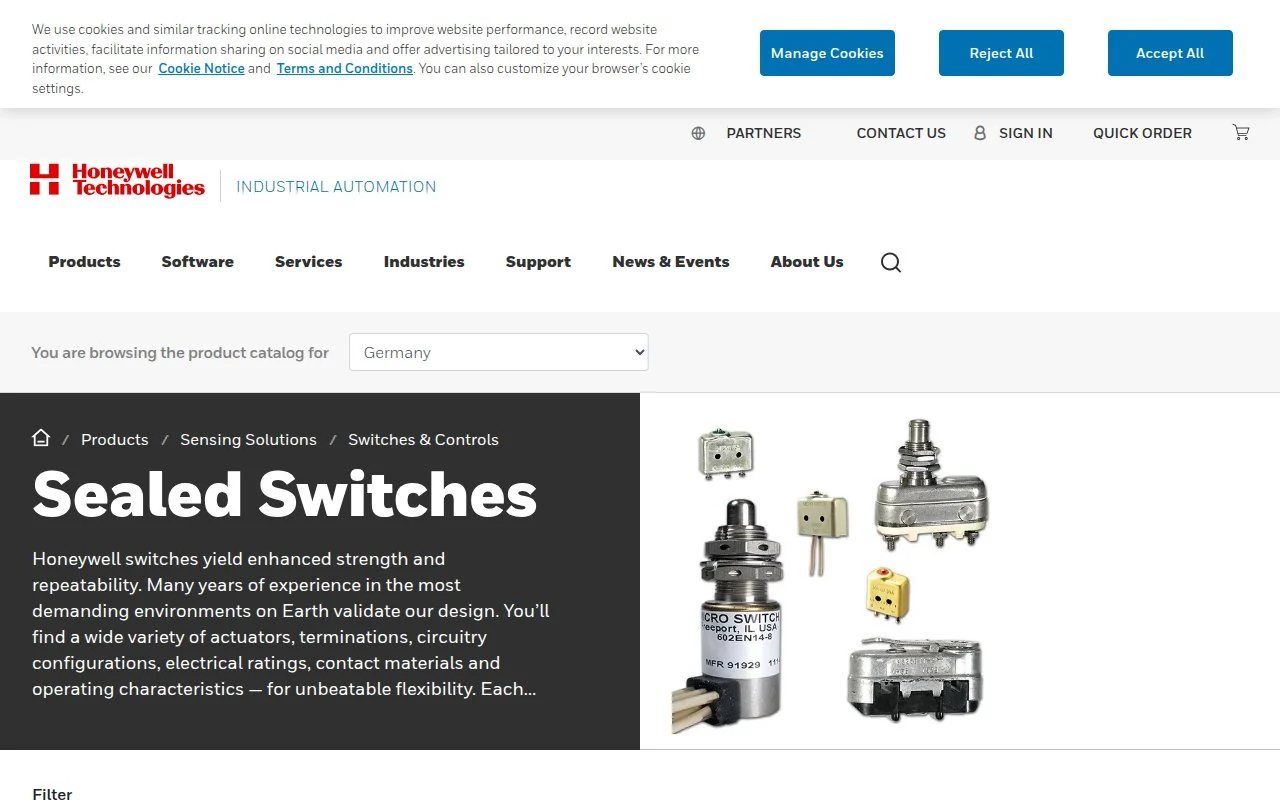 Honeywell sealed switches (automation.honeywell.com)