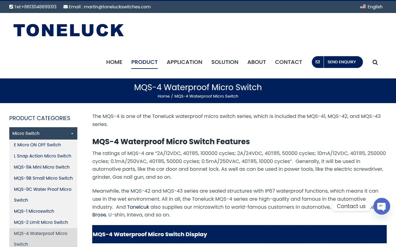 TONELUCK MQS-4 waterproof micro switch page