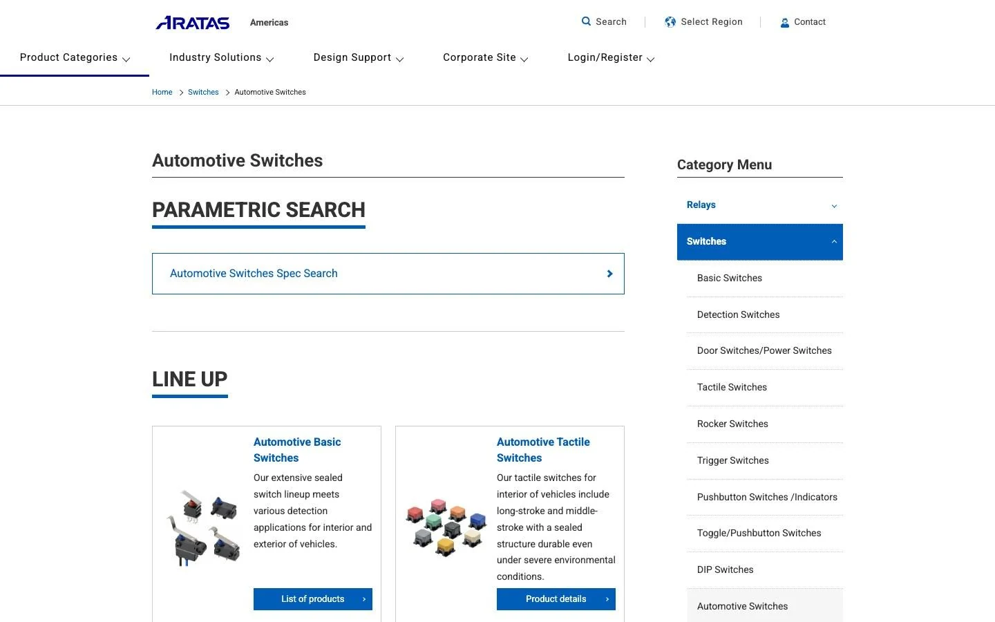 The Aratas automotive switches page